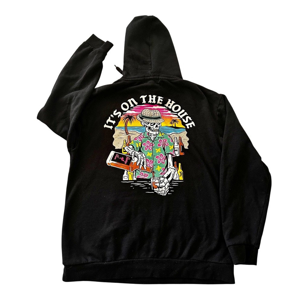 Retrofit Graphic Pullover Hoodie Men M Skeleton Beach Tropical Beercore Street